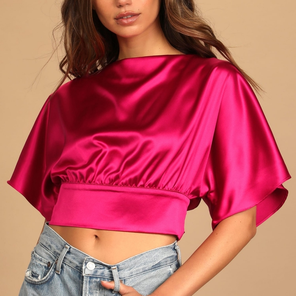 MSRP $45 NWT Lulus Satin Tie Back Crop Top Sz Small